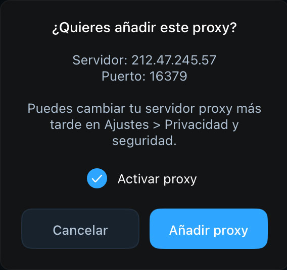 Añadir proxy a Telegram